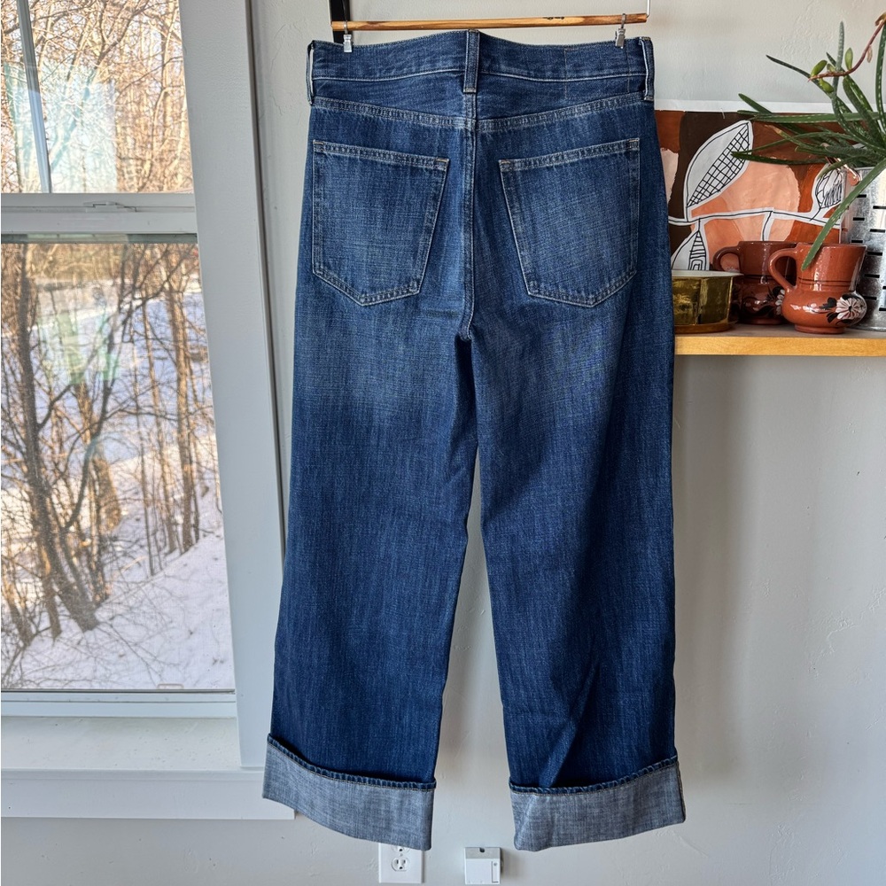 J. Crew High-Rise Wide-Leg Cuffed Jeans in Medium Blue - Picture 9 of 16